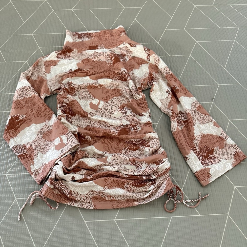 Daily Practice Anthropologie Cowl Neck Dress L Tan Cream Abstract Sweatshirt